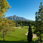 Nueva Andalucía Marbella Golf Valley aerial view with golf courses and residential properties
